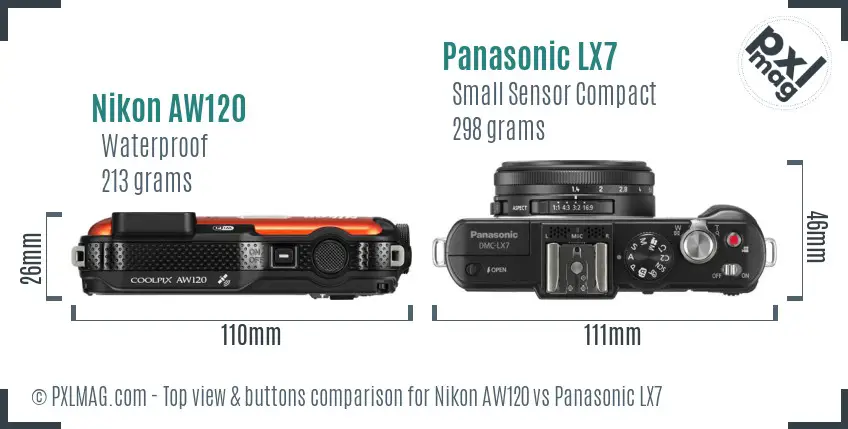 Nikon AW120 vs Panasonic LX7 top view buttons comparison