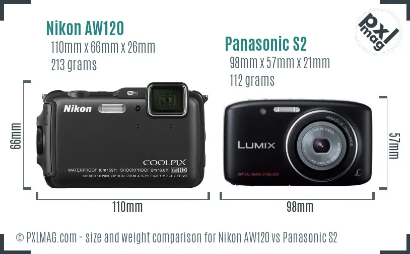 Nikon AW120 vs Panasonic S2 size comparison