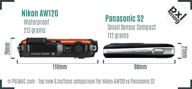 Nikon AW120 vs Panasonic S2 top view buttons comparison