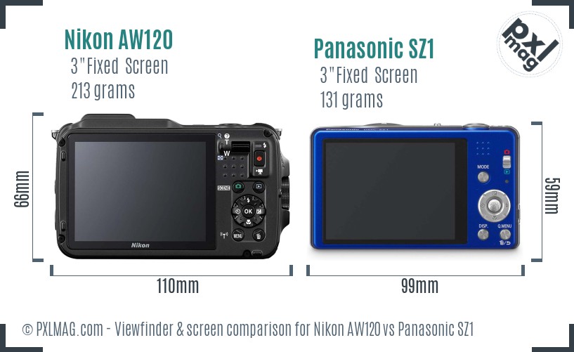 Nikon AW120 vs Panasonic SZ1 Screen and Viewfinder comparison