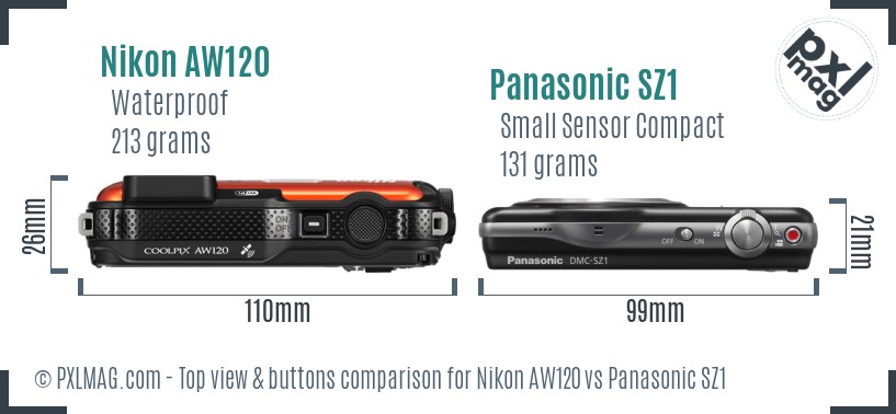 Nikon AW120 vs Panasonic SZ1 top view buttons comparison
