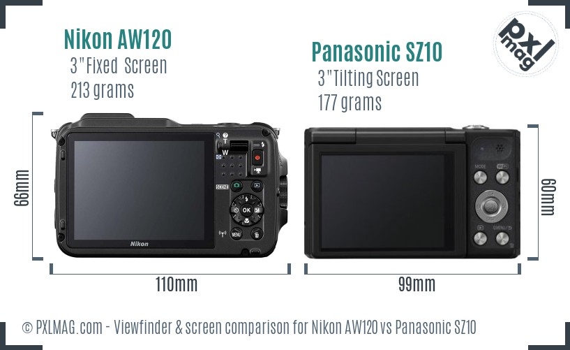 Nikon AW120 vs Panasonic SZ10 Screen and Viewfinder comparison