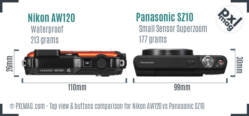 Nikon AW120 vs Panasonic SZ10 top view buttons comparison