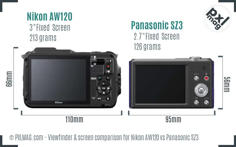 Nikon AW120 vs Panasonic SZ3 Screen and Viewfinder comparison