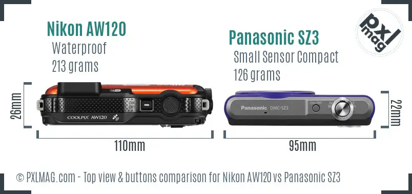 Nikon AW120 vs Panasonic SZ3 top view buttons comparison