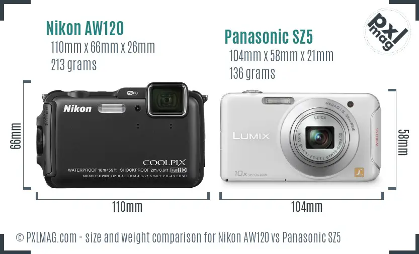 Nikon AW120 vs Panasonic SZ5 size comparison Nikon AW120 vs Panasonic SZ5 size comparison