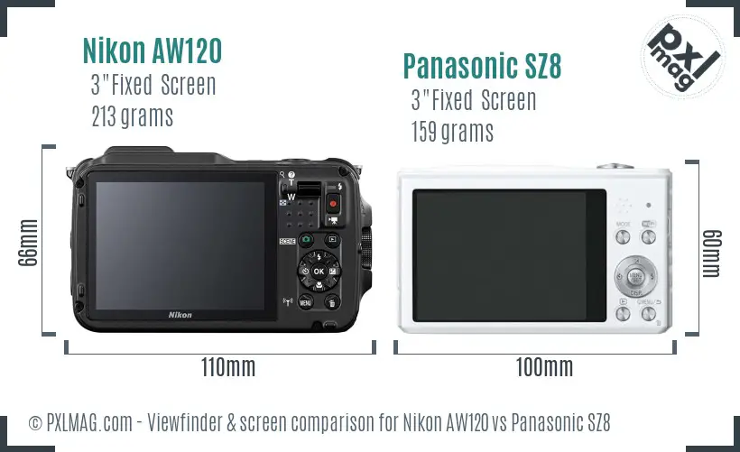 Nikon AW120 vs Panasonic SZ8 Screen and Viewfinder comparison