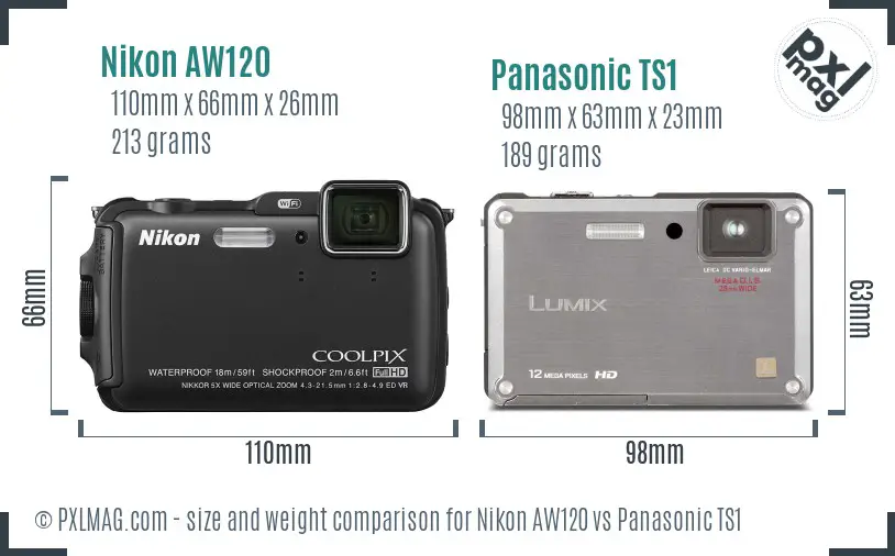 Nikon AW120 vs Panasonic TS1 size comparison