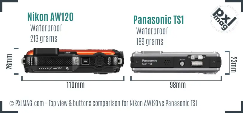 Nikon AW120 vs Panasonic TS1 top view buttons comparison