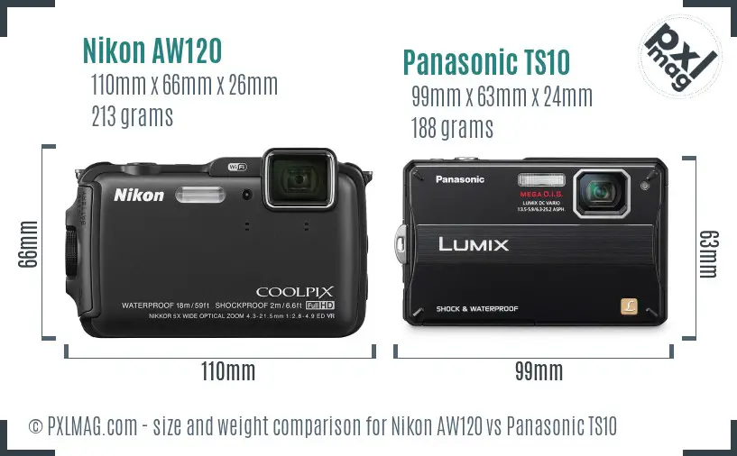 Nikon AW120 vs Panasonic TS10 size comparison