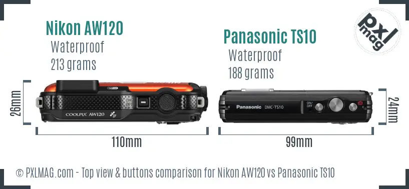 Nikon AW120 vs Panasonic TS10 top view buttons comparison