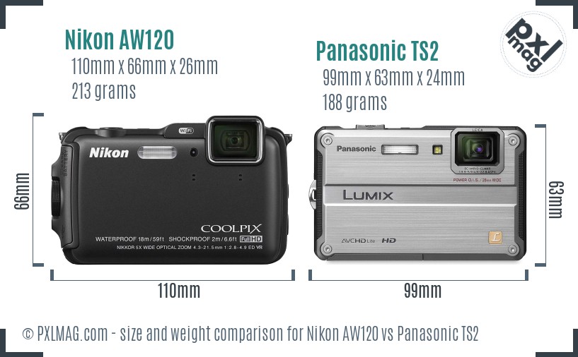 Nikon AW120 vs Panasonic TS2 size comparison