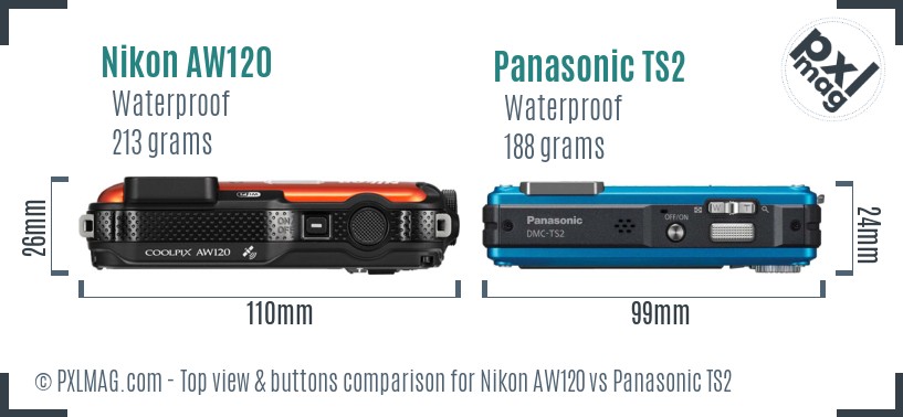 Nikon AW120 vs Panasonic TS2 top view buttons comparison