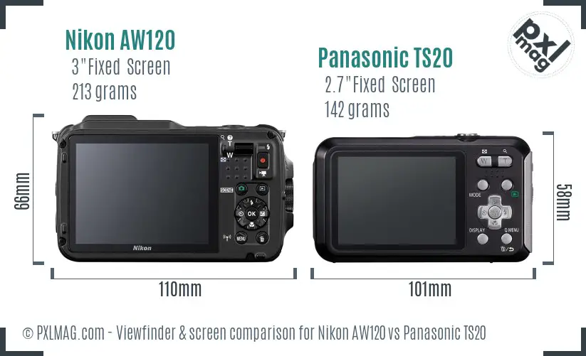 Nikon AW120 vs Panasonic TS20 Screen and Viewfinder comparison