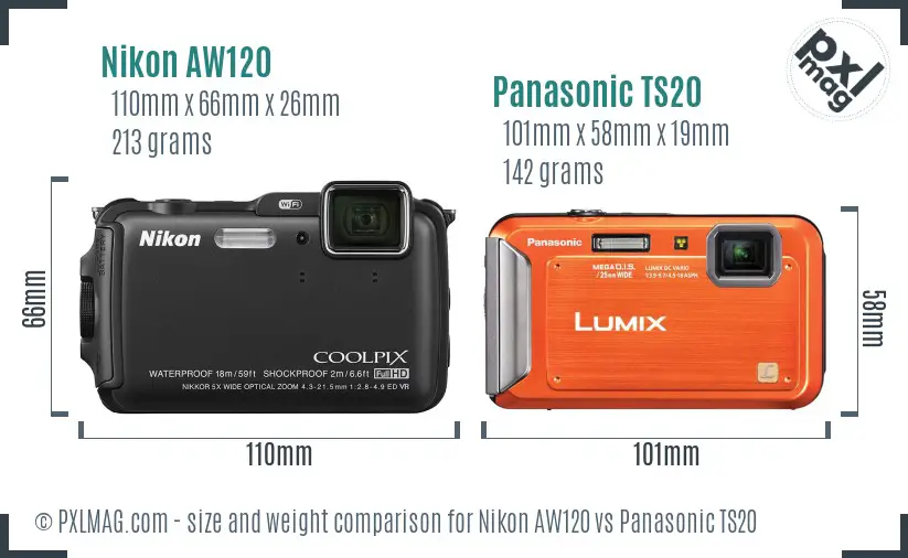 Nikon AW120 vs Panasonic TS20 size comparison