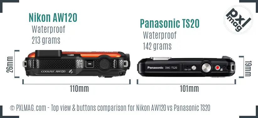 Nikon AW120 vs Panasonic TS20 top view buttons comparison