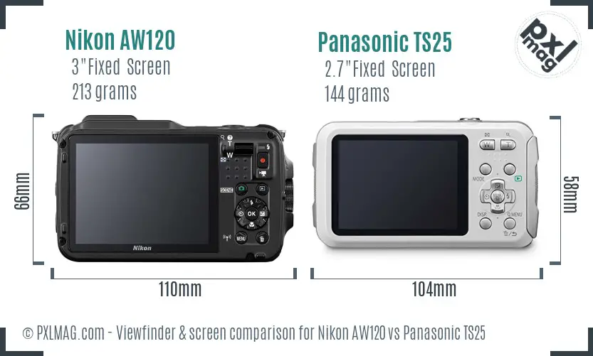 Nikon AW120 vs Panasonic TS25 Screen and Viewfinder comparison