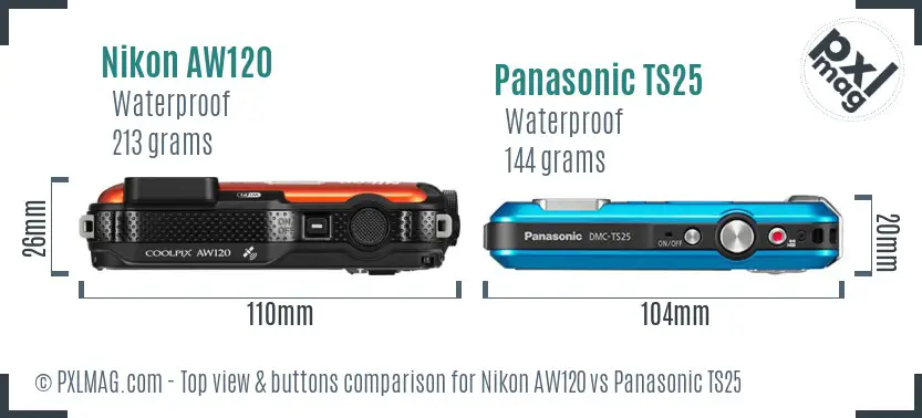 Nikon AW120 vs Panasonic TS25 top view buttons comparison