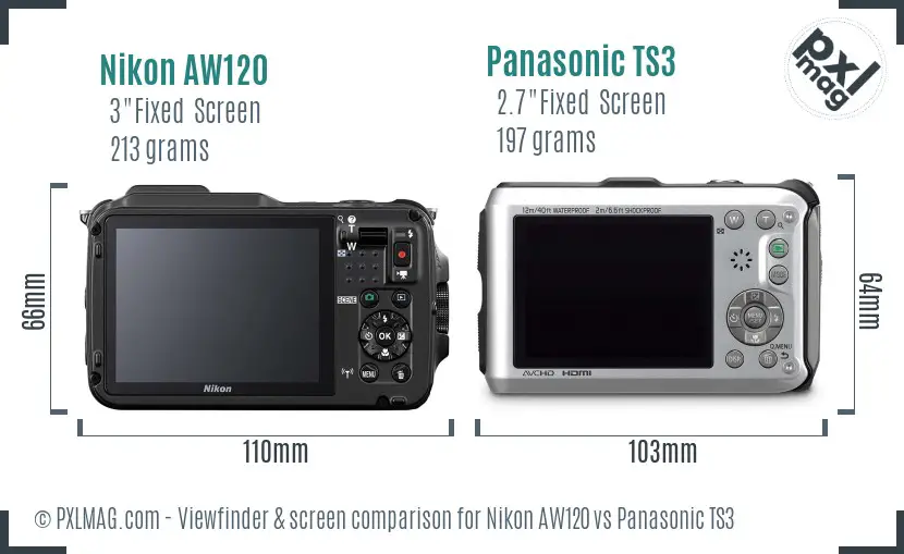 Nikon AW120 vs Panasonic TS3 Screen and Viewfinder comparison