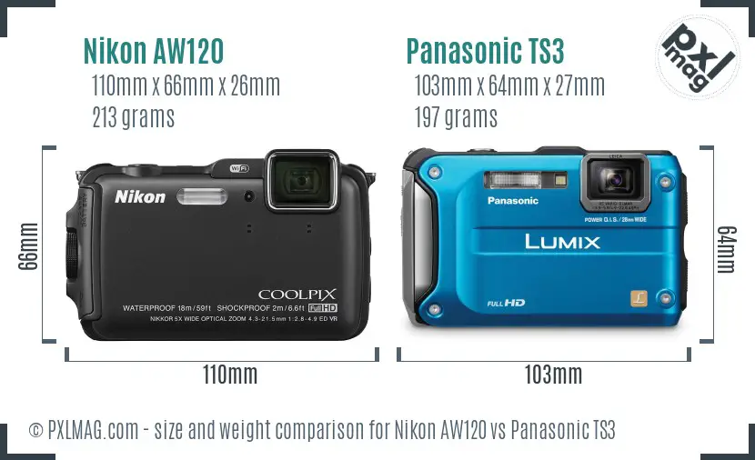 Nikon AW120 vs Panasonic TS3 size comparison