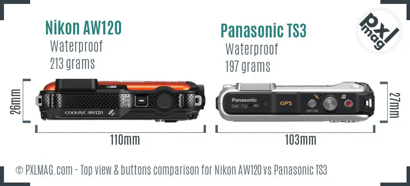 Nikon AW120 vs Panasonic TS3 top view buttons comparison