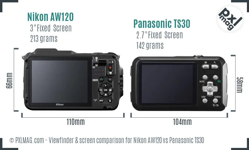 Nikon AW120 vs Panasonic TS30 Screen and Viewfinder comparison