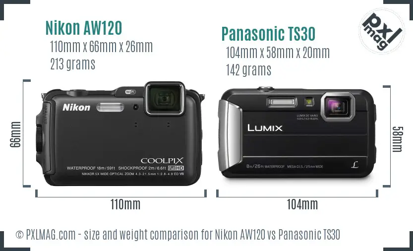 Nikon AW120 vs Panasonic TS30 size comparison