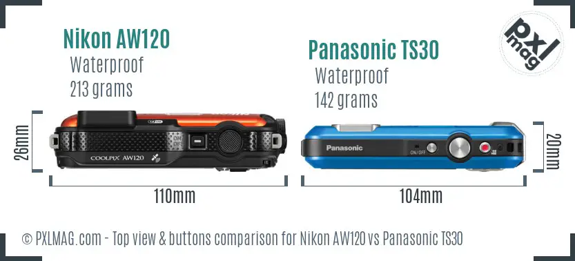 Nikon AW120 vs Panasonic TS30 top view buttons comparison