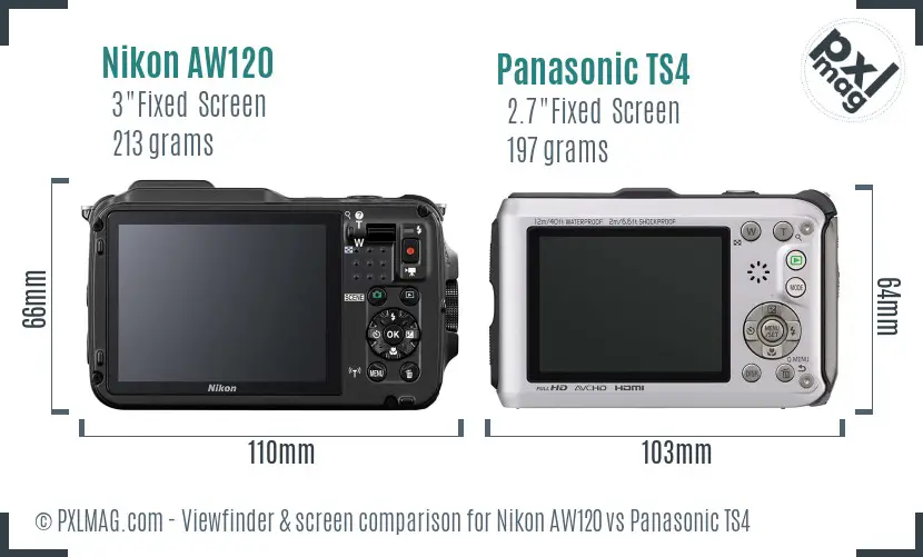 Nikon AW120 vs Panasonic TS4 Screen and Viewfinder comparison