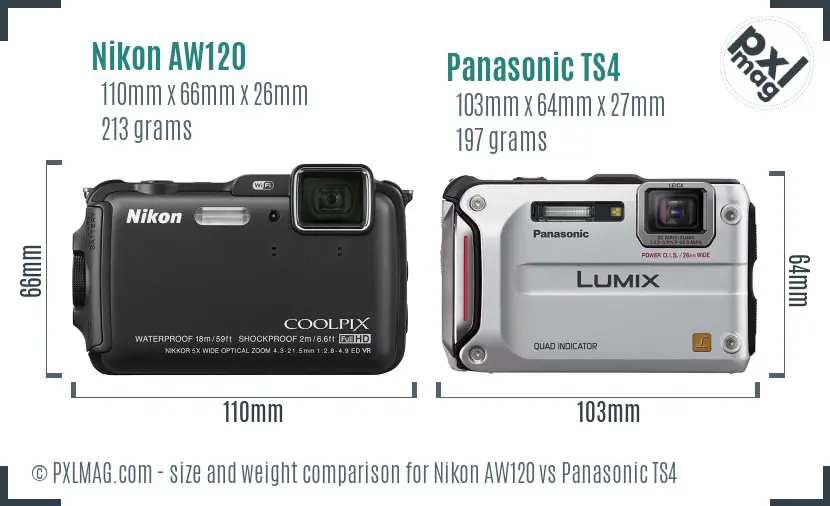 Nikon AW120 vs Panasonic TS4 size comparison