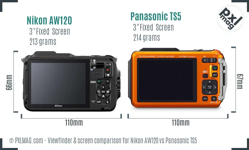 Nikon AW120 vs Panasonic TS5 Screen and Viewfinder comparison