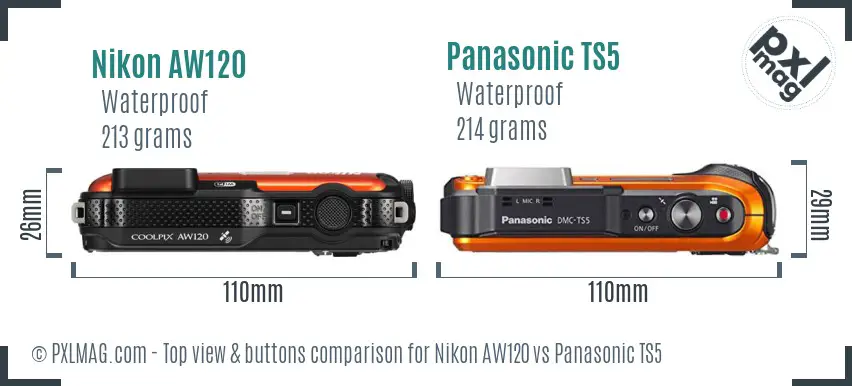 Nikon AW120 vs Panasonic TS5 top view buttons comparison