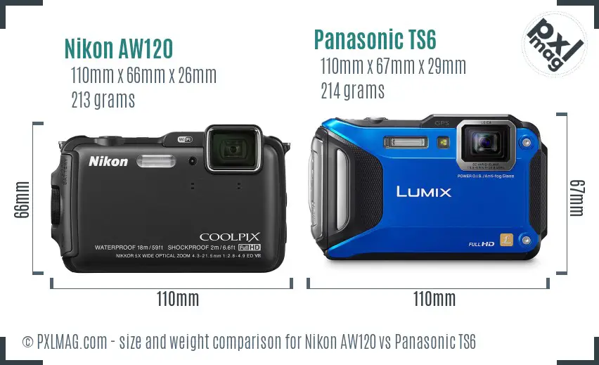 Nikon AW120 vs Panasonic TS6 size comparison