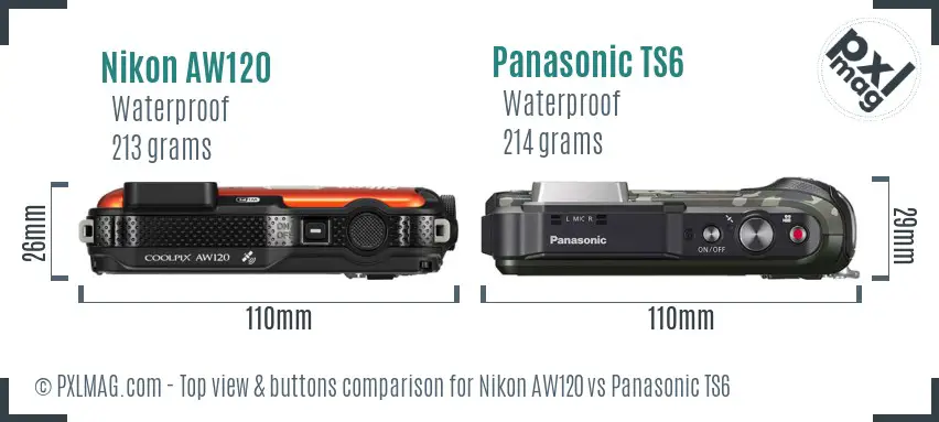 Nikon AW120 vs Panasonic TS6 top view buttons comparison