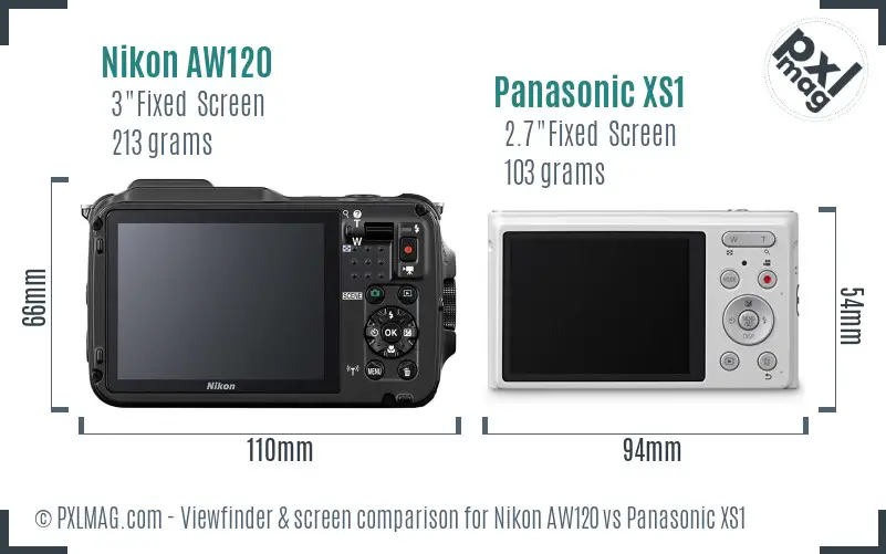 Nikon AW120 vs Panasonic XS1 Screen and Viewfinder comparison