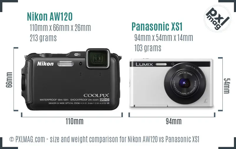 Nikon AW120 vs Panasonic XS1 size comparison