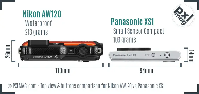 Nikon AW120 vs Panasonic XS1 top view buttons comparison
