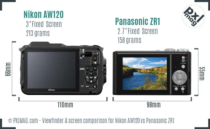 Nikon AW120 vs Panasonic ZR1 Screen and Viewfinder comparison