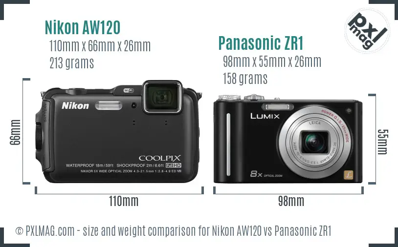 Nikon AW120 vs Panasonic ZR1 size comparison Nikon AW120 vs Panasonic ZR1 size comparison