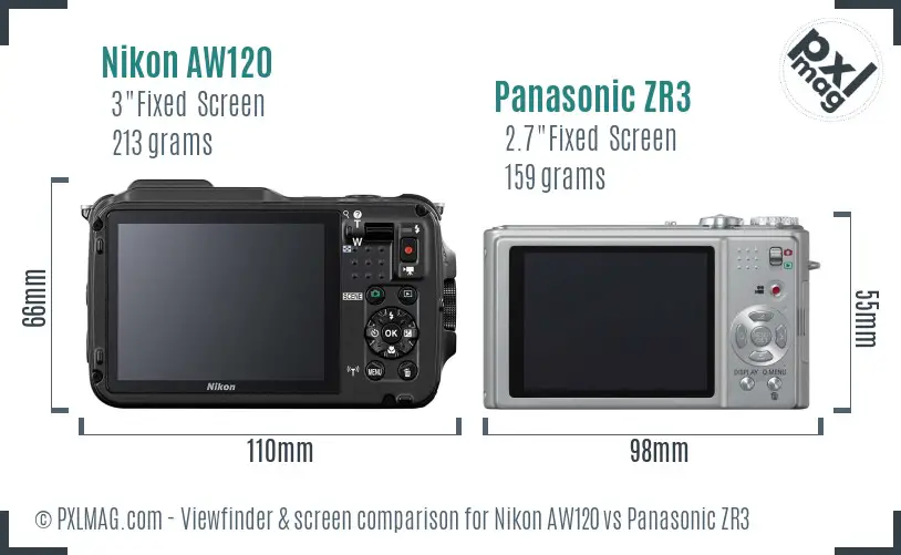 Nikon AW120 vs Panasonic ZR3 Screen and Viewfinder comparison