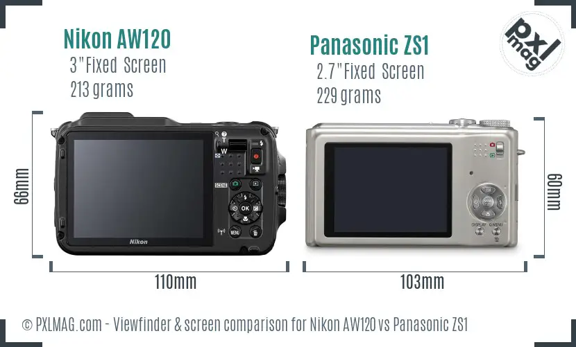 Nikon AW120 vs Panasonic ZS1 Screen and Viewfinder comparison