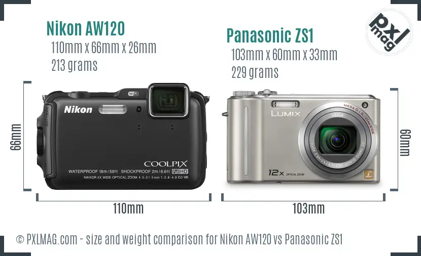 Nikon AW120 vs Panasonic ZS1 size comparison