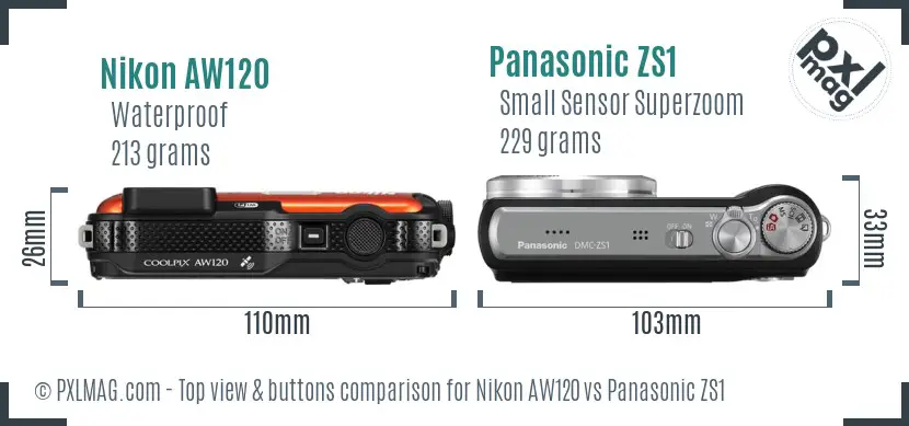 Nikon AW120 vs Panasonic ZS1 top view buttons comparison