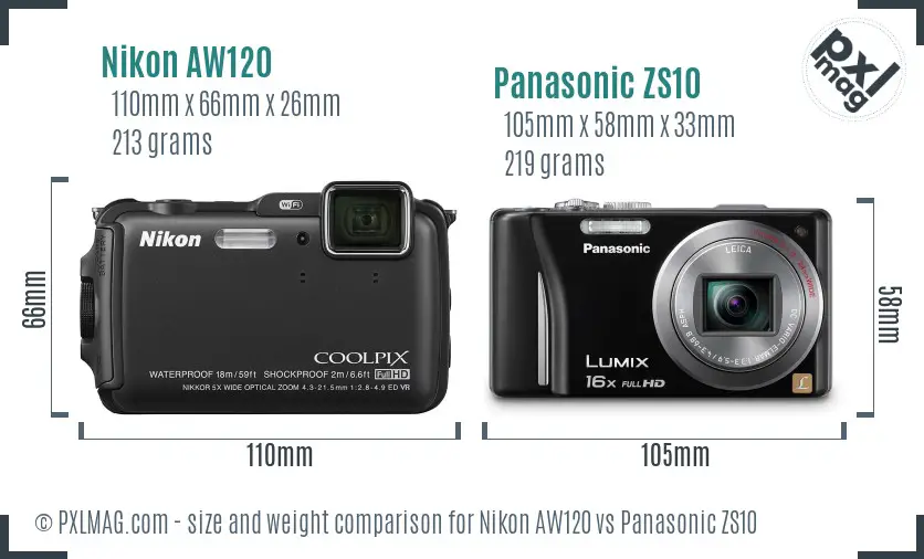 Nikon AW120 vs Panasonic ZS10 size comparison Nikon AW120 vs Panasonic ZS10 size comparison