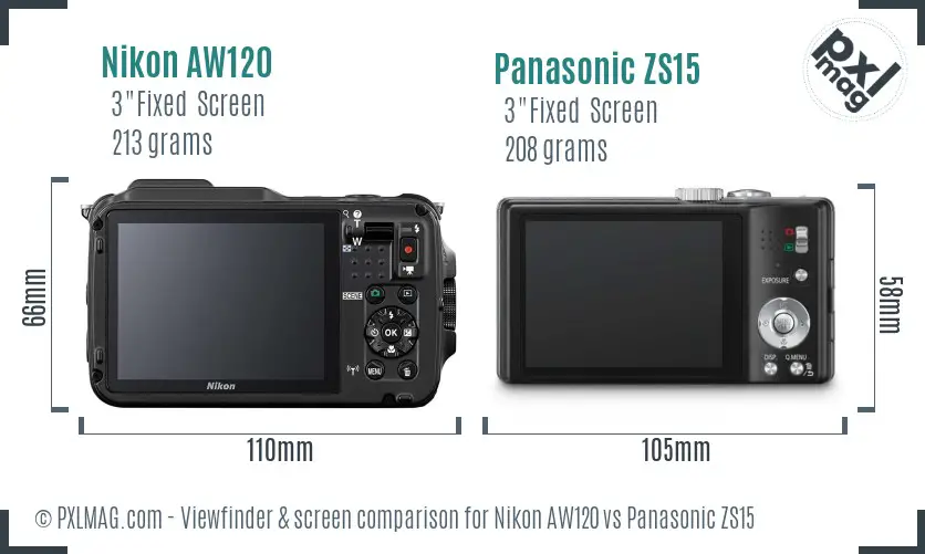 Nikon AW120 vs Panasonic ZS15 Screen and Viewfinder comparison Nikon AW120 vs Panasonic ZS15 Screen and Viewfinder comparison