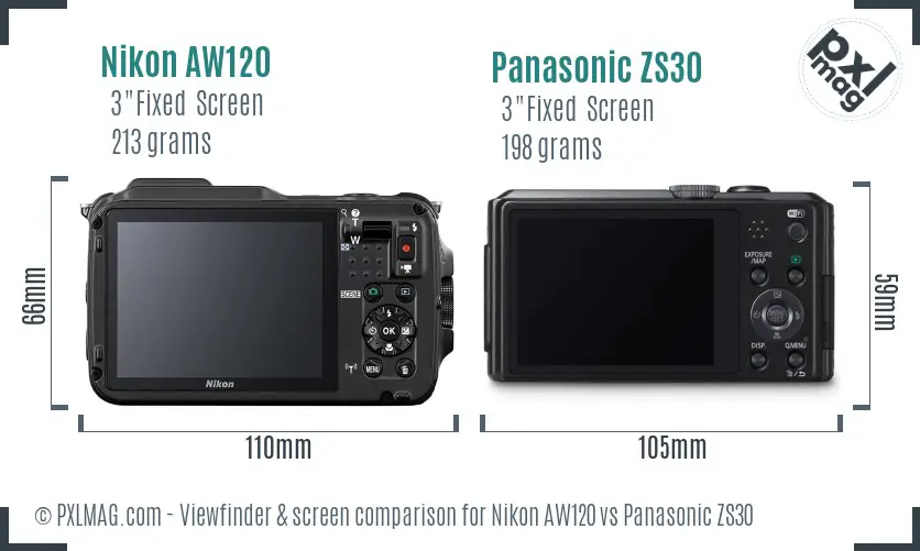 Nikon AW120 vs Panasonic ZS30 Screen and Viewfinder comparison