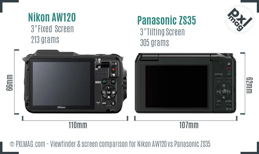 Nikon AW120 vs Panasonic ZS35 Screen and Viewfinder comparison