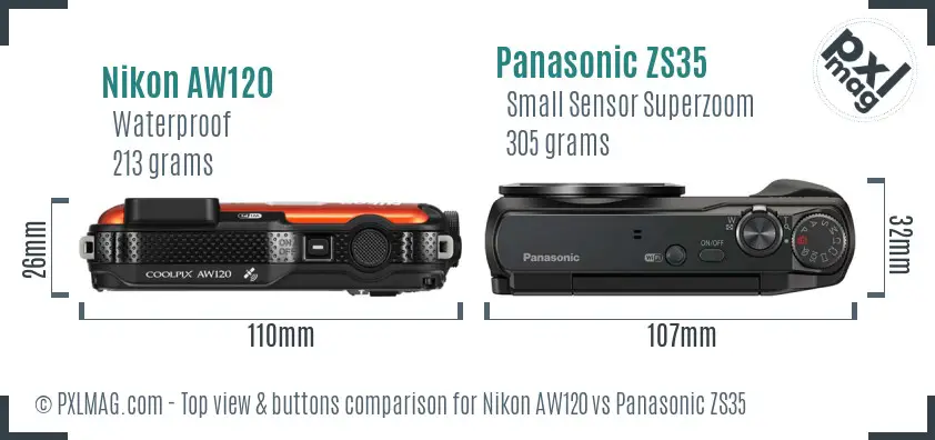 Nikon AW120 vs Panasonic ZS35 top view buttons comparison