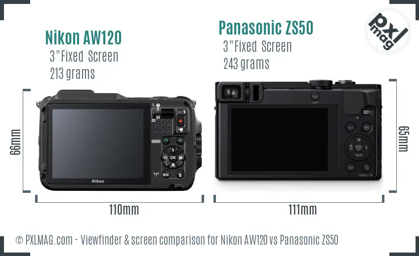 Nikon AW120 vs Panasonic ZS50 Screen and Viewfinder comparison