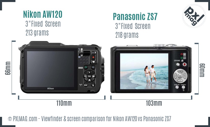 Nikon AW120 vs Panasonic ZS7 Screen and Viewfinder comparison
